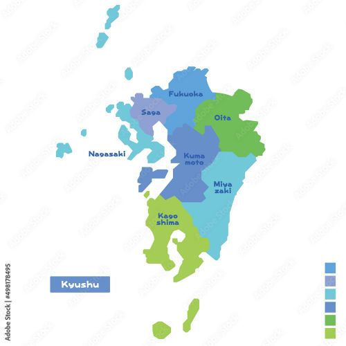 日本の地域図 日本地図 九州地方 雨の日カラーで色分けしてみた 英語版 Canvas Voor Buiten