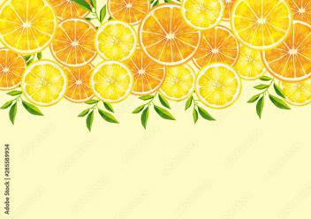 果物 レモン オレンジ 断面図 輪切り カットフルーツ 水彩 絵の具 手書き Behang