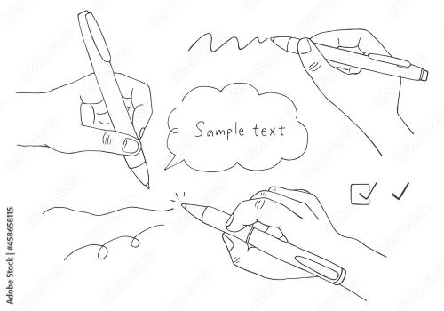 ペンを持つ手の手描きイラストセット モノクロ Muurcirkel