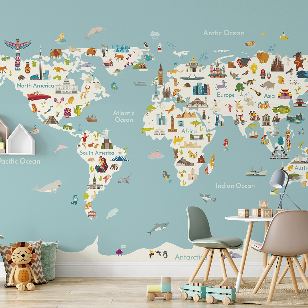 Behang wereldkaart