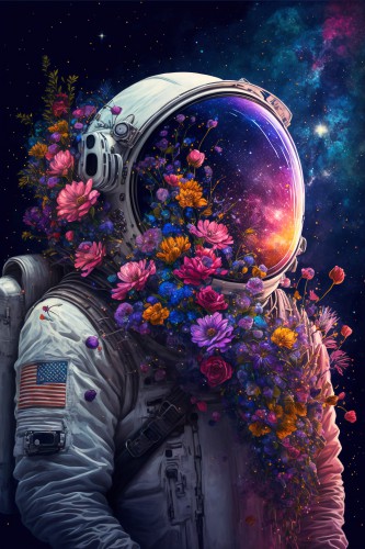 Astronaut met bloemen