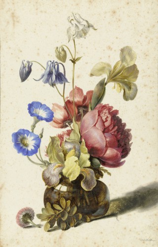 Bloemen in een fles, Dirck de Bray, 1674
