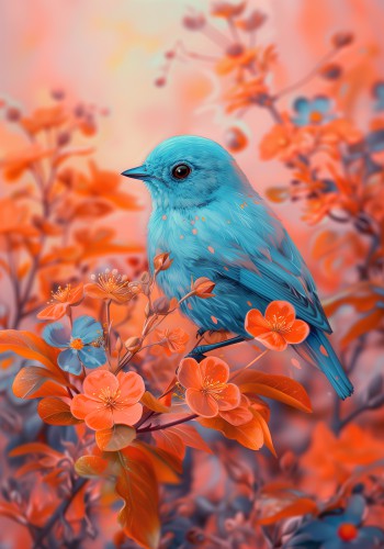 Blue bird & orange cherryblossom © Bianca ter Riet