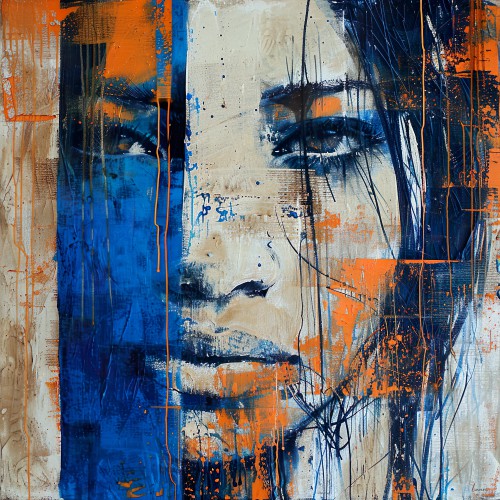 Bold echoes vintage portrait in blues and orange © Lauri Creates