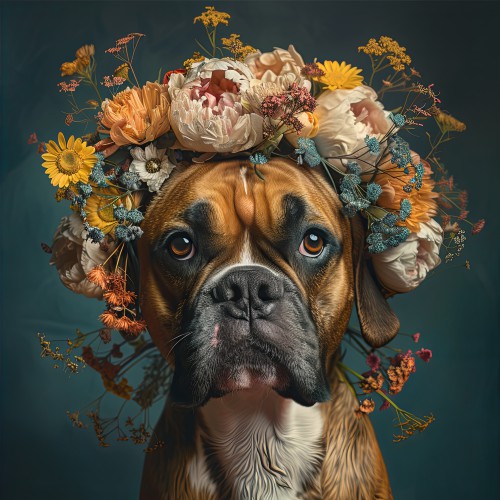 Bruine boxer met bloemen © Marlon Paul Bruin