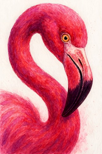 Close-up van roze flamingo met gebogen hals © Natalie Bruns
