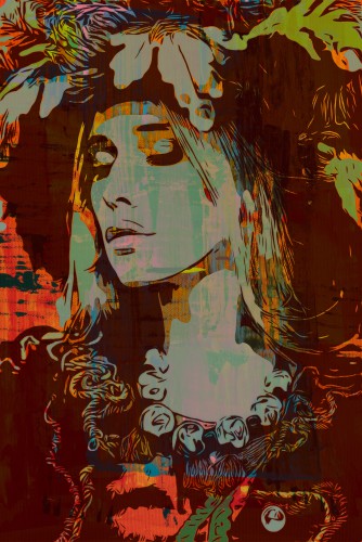 Colorful Bohemian Popart Woman With Flowers On Hat