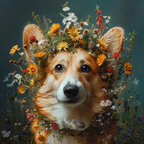 Corgi met bloemen © Marlon Paul Bruin