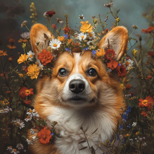 Corgi met wilde bloemen © Marlon Paul Bruin