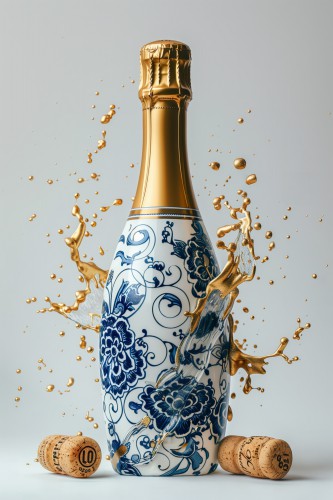 Delfts Blauwe Champagne met goud splash © OTTI Originals