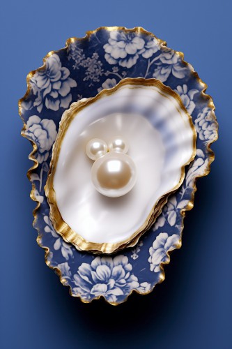 Delfts blauwe oester met parel op blauw © OTTI Originals