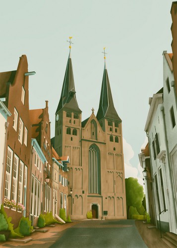 Deventer - De Bergkerk © Vintage Stadsposters