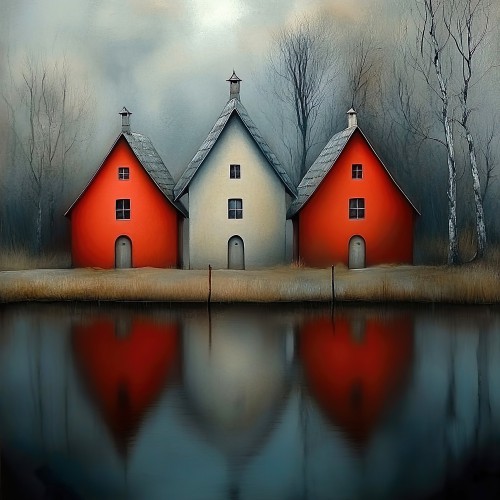 Drie huisjes aan het meer © Lauri Creates