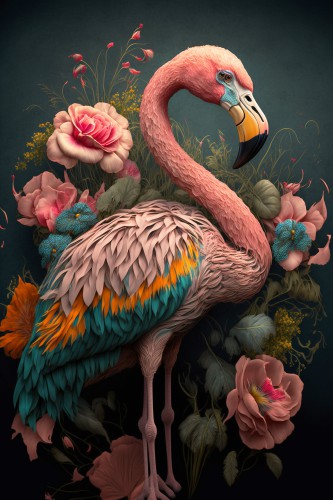 Flamingo met vintage bloemen © Kim West