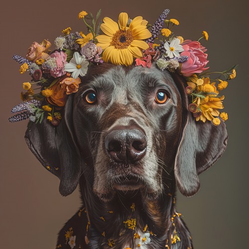 German Shorthaired Pointers met bloemen © Marlon Paul Bruin
