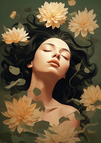 Girl with dahlias © Color Square