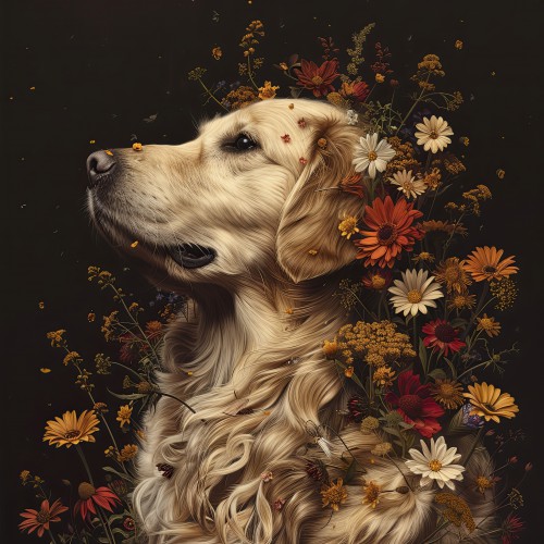 Golden Retriever met bloemen © Marlon Paul Bruin