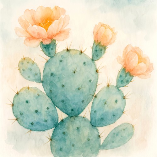 Groene cactus met bloeiende bloemen in zachte pasteltinten © Natalie Bruns