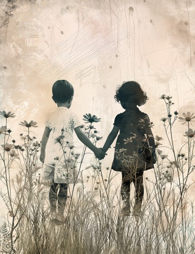 Hand in hand in het bloemenveld © Bianca ter Riet