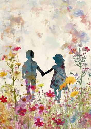 Hand in hand in het kleurrijke bloemenveld © Bianca ter Riet