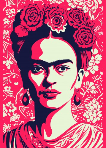 Het Iconische Gezicht, Frida's Kracht in diep rood en zwart © Color Square