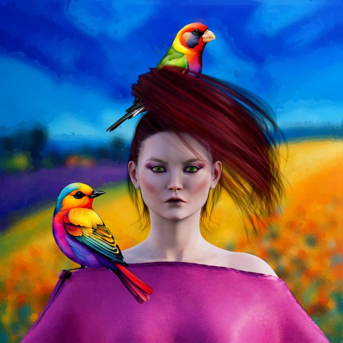 Het Meisje met de vogels in Frankrijk © Ellenilli