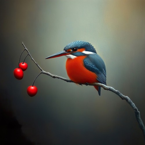 Ijsvogeltje en rode bessen © Lauri Creates