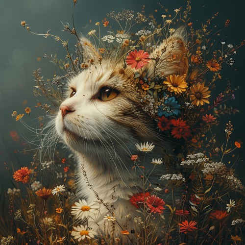 Kat met wilde bloemen © Marlon Paul Bruin