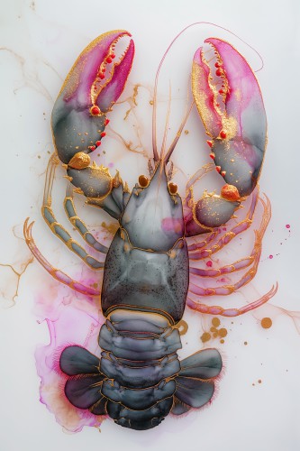 Lobster marble ink grey pink gold © OTTI Originals