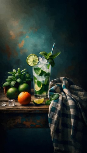 Mojito cocktail lime mint ice © Ellenilli