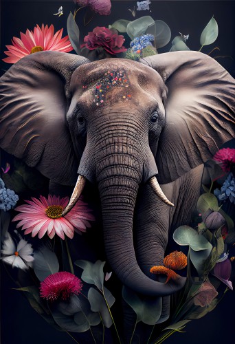 Olifant met bloemen © Kim West