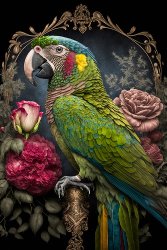 Papegaai met vintage bloemen © Kim West