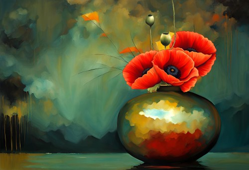 Poppies in gouden vaas © Ellenilli