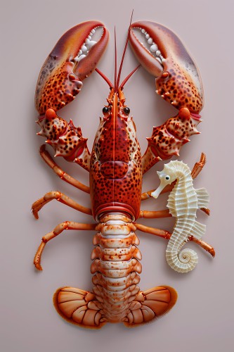 Rode kreeft met zeepaardje © OTTI Originals