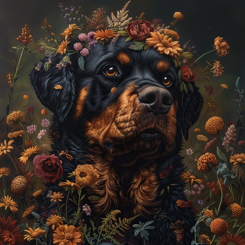 Rottweiler met bloemen © Marlon Paul Bruin