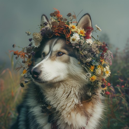 Siberische husky met bloemen © Marlon Paul Bruin