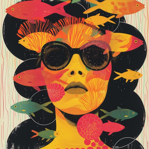 Surreal woman with glasses and fish © Marlon Paul Bruin