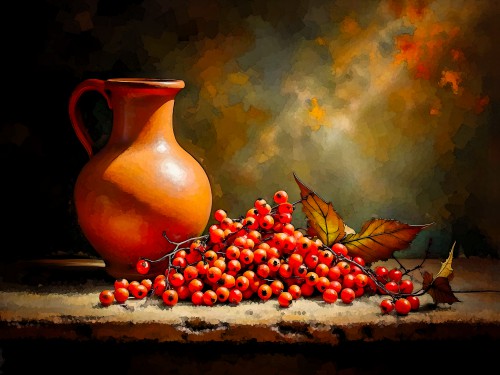 Terracotta op de oude werkbank in de herfst © Ellenilli
