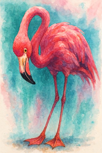 Tropische roze flamingo in felle aquarelkleuren © Natalie Bruns