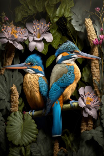 Twee ijsvogels in de jungle © Kim West