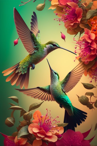 Twee vliegende kolibris