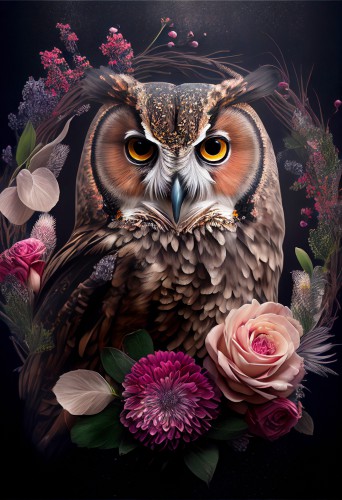 Uil met bloemen © Kim West