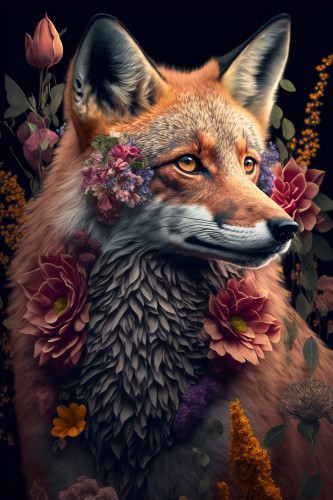Vos met vintage bloemen © Kim West