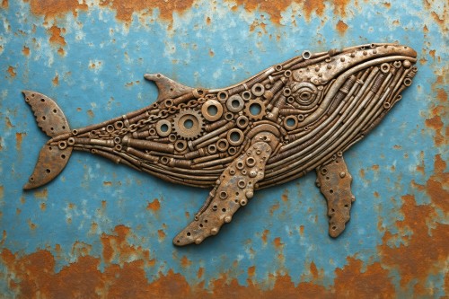 Walvis opgebouwd uit oude bouten, moeren en tandwielen © Natalie Bruns