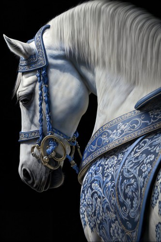 White horse with Delft Blue equipment © OTTI Originals