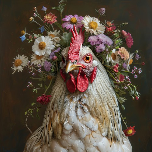 Witte kip met bloemen © Marlon Paul Bruin