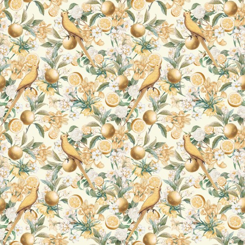 Yellow Fruits & Birds Wallpaper © Marja van den Hurk