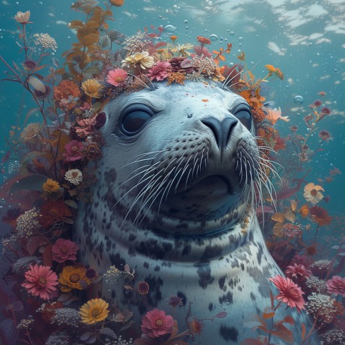 Zeehond met bloemen © Marlon Paul Bruin
