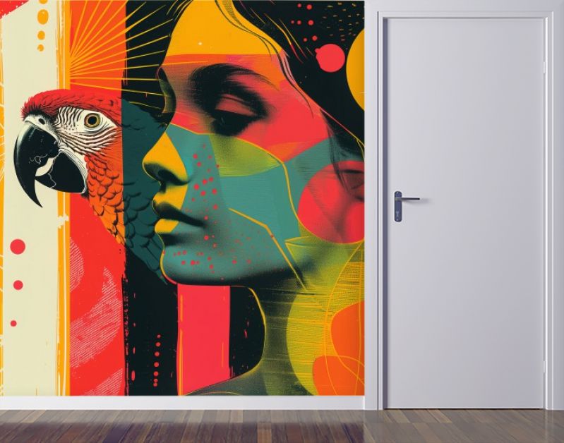 Popart woman with parrot2