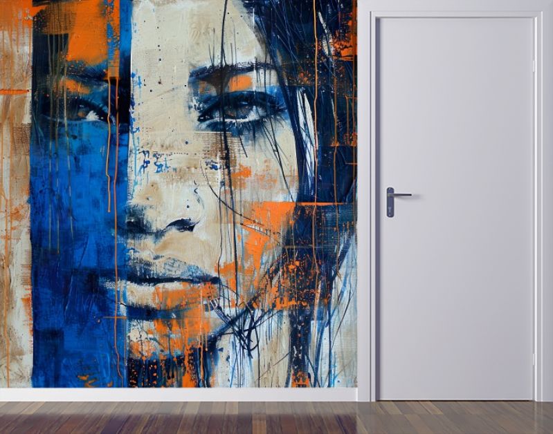 Bold echoes vintage portrait in blues and orange